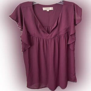 LOFT Women's Plum Ruffle Sleeve Blouse